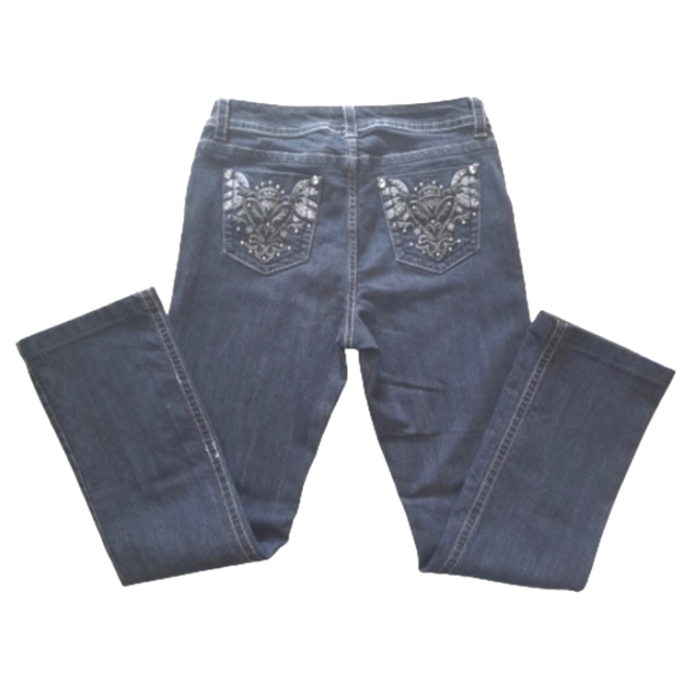 SUKO JEANS Bootcut Womens Size 8 Dark wash Embellished with stitching Rhinestone - Picture 8 of 12